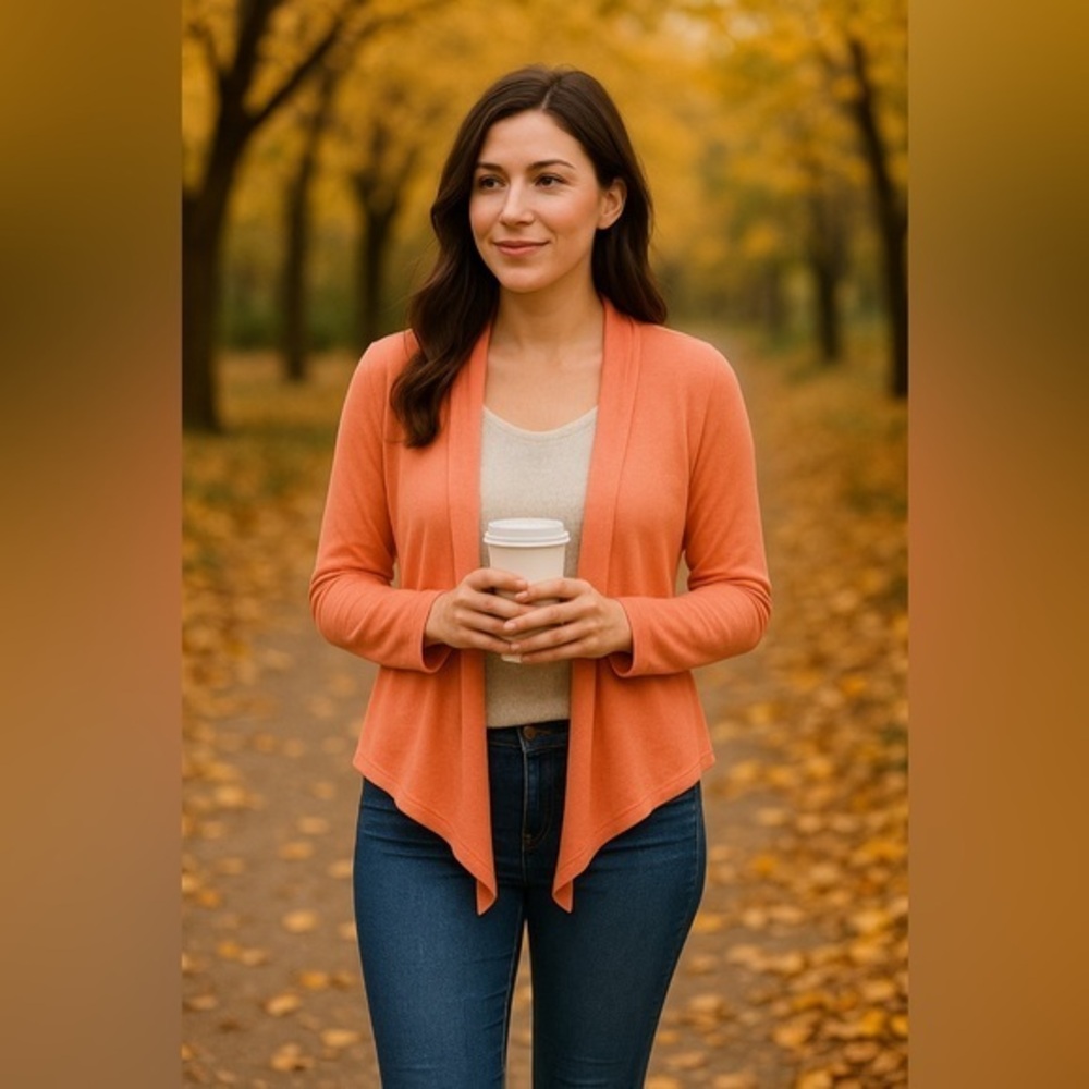 J Jill Peach Cardigan Knit 3/4 Sleeve Knit Jacket Classic Casual EUC XS #2130
